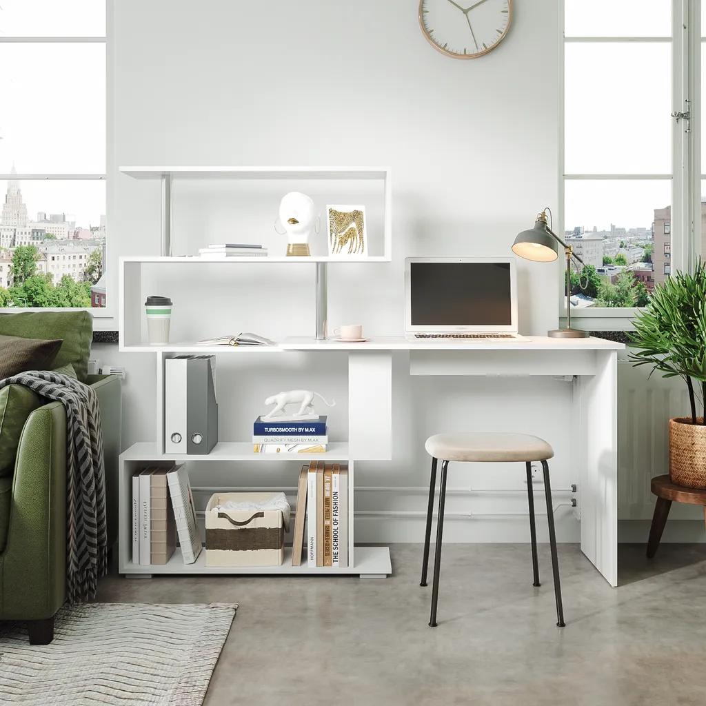 Bureau d'ordinateur pivotant blanc meuble d'angle modulable PRO