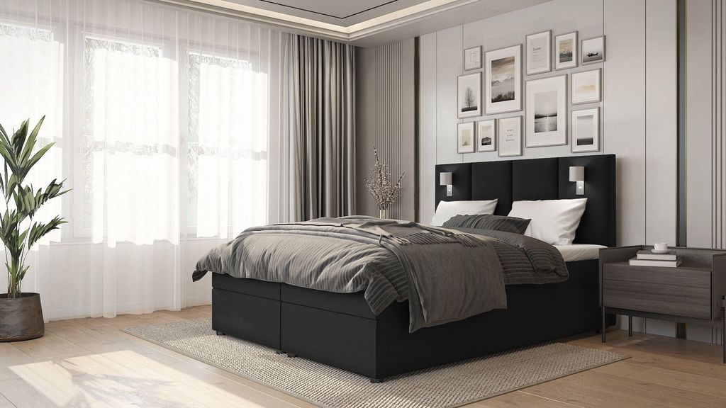 Amerikanisches Bett ANDY – 200x200, Schwarz
