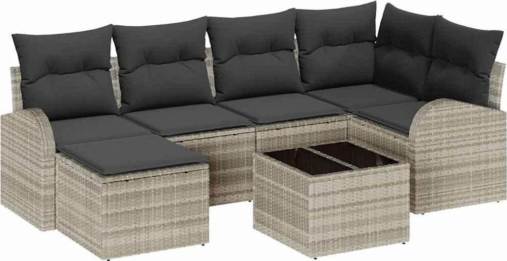 "im Sonderangebot" Gartensofa-set - elegantes Design - Sitzgruppe mit Sofa, Tisch - 7 pcs Hellgrau Poly-Rattan - Terassenmöbel DEMöbel347357