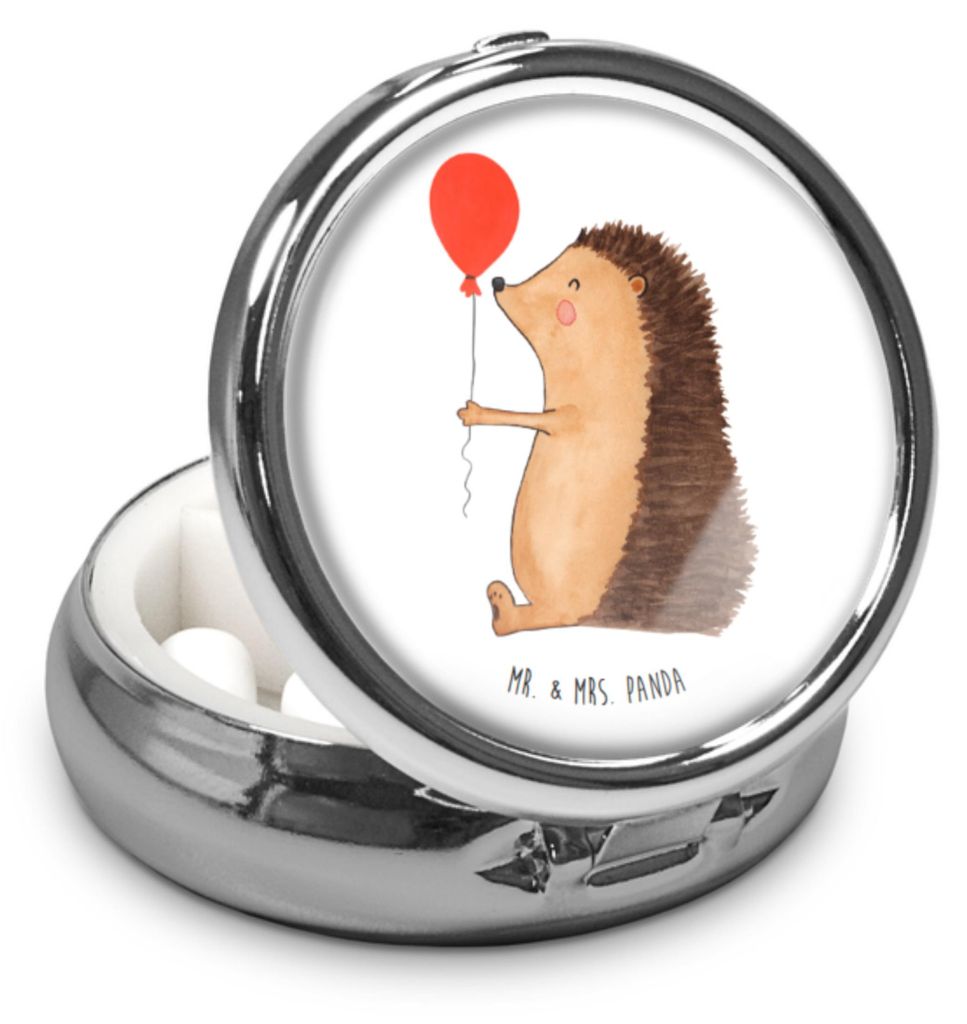Mr. & Mrs. Panda Tablettenbox Igel Luftballon - Weiß - Geschenk, Herzlichen Glückwunsch, Pillendose, Medikamentenbox, Ballon, Lustige Sprüche, D...