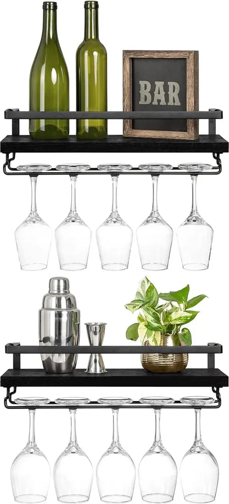 Rangement vin mural pour cuisine et bar set de 2 étagères gain de place