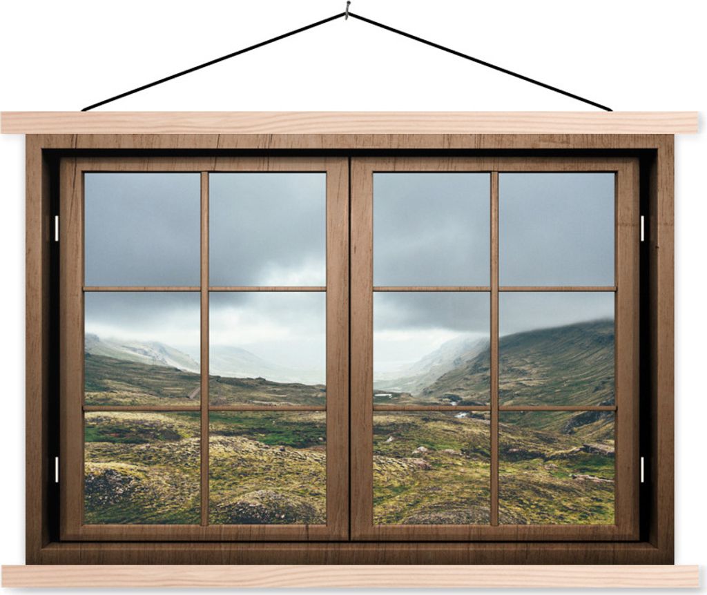 MuchoWow Textilposter Durchblick - Wolken - Berge 60x40 cm mit holzfarbenen Rahmen - Bilder