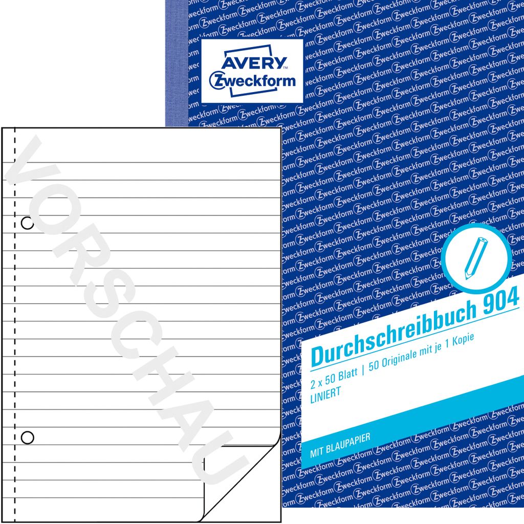 Avery Zweckform 904, Durchschreibbuch, A5, liniert, mit Produktbild 
