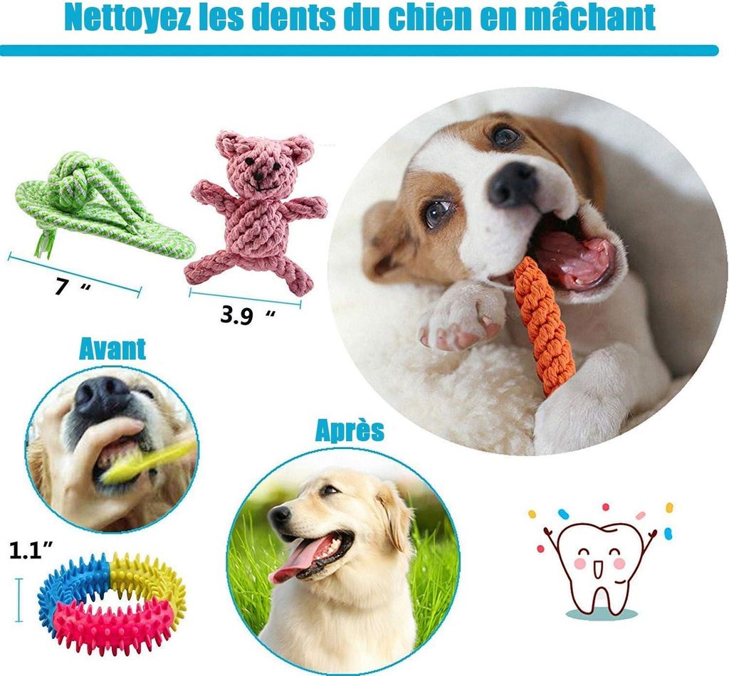 Natürliches Baumwoll-Hundespielzeug, ungiftig und geruchlos, robust und zahnreinigend, geeignet für kleine und mittelgroße Hunde - Set von 10 St...