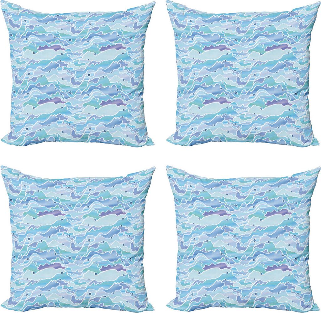 ABAKUHAUS Abstrakt Kissenbezug Set (4 Stück), Buntglas-Meerblick, Moderner Doppelseitiger Digitaldruck, 45 cm x 45 cm, Baby Blue und Seafoam