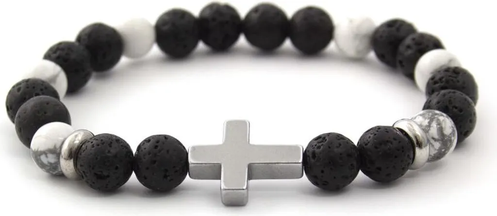 Bracciale Meditazione MINK64 19cm Pietra Lavica e Howlite - Equilibrio Chakra