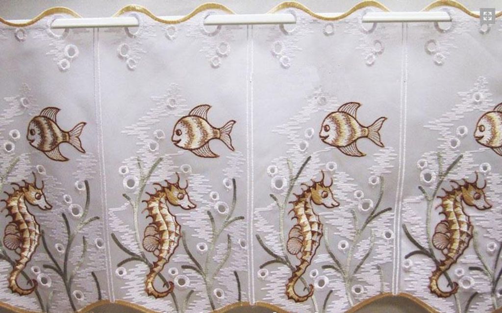 1 Stück Scheibengardine Fische in gelb/braun ca. 16 cm breit, Höhe 33 cm