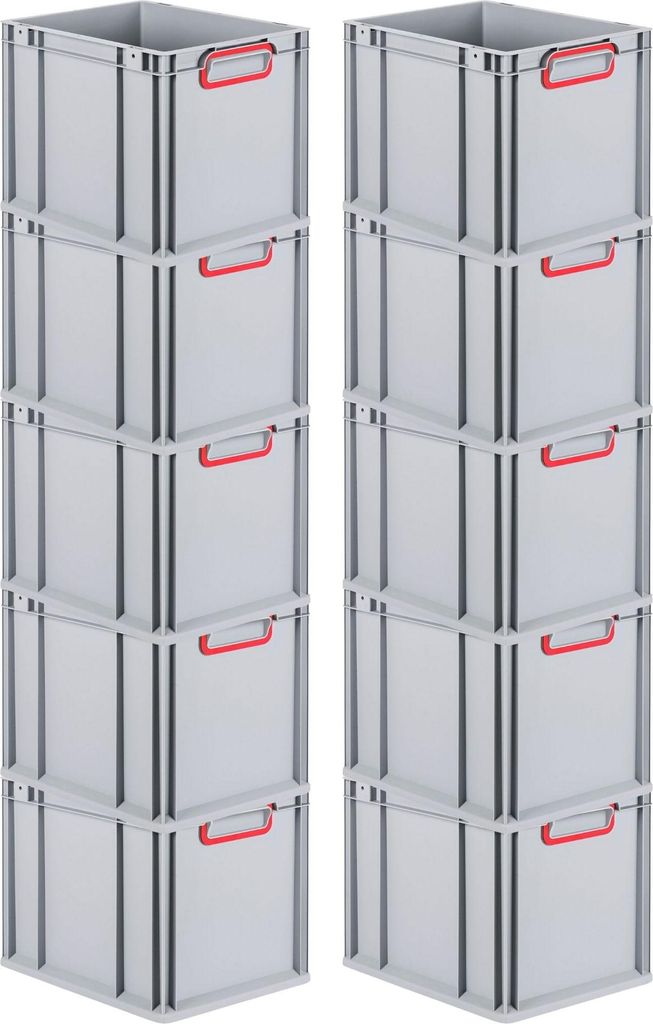 SuperSparSet 10x Eurobox NextGen Color | HxBxT 32x30x40cm | 30 Liter | Griffe rot geschlossen | Glatter Boden | Eurobehälter, Transportbox, Transp...