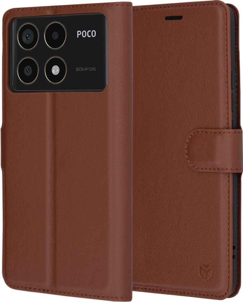 Techsuit Leder Folio Book Wallet Klapphülle für Xiaomi Poco F6 Pro - Braun