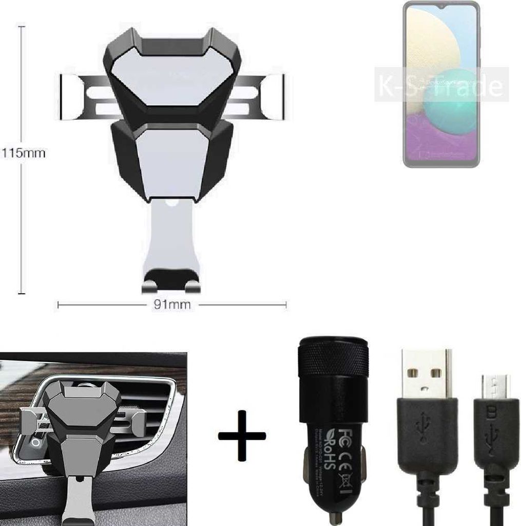 K-S-Trade KFZ Halterung kompatibel mit Samsung Galaxy A02 Halterung Lüftungshalterung Lüftungsschlitz schwarz-silber Autohalterung Handy inkl. KFZ