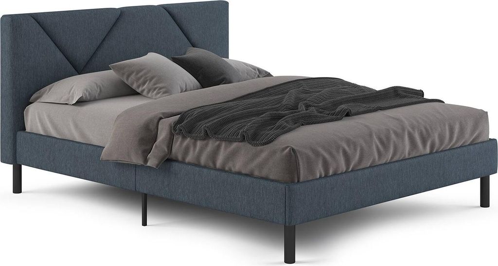 Dmora Französischbett Ikelos blau, Matratze 140x190 cm gepolstert