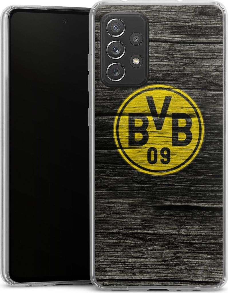 DeinDesign Slim Hülle für Samsung Galaxy A72 Silikon Case Ultra Dünn Handyhülle BVB Borussia Dortmund Holzoptik