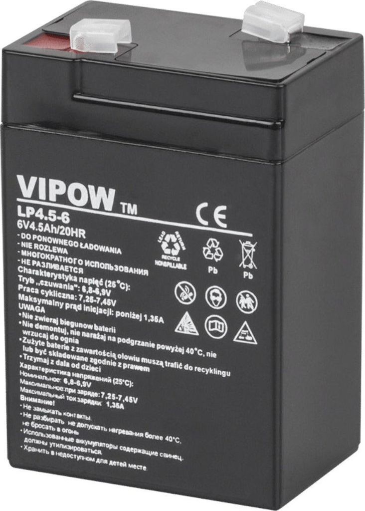 A black gel battery with white text and logos.