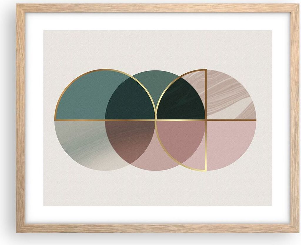 Gerahmtes Poster - Rahmen in heller Eiche - Abstraktion Räder Minimalismus - 50x40 cm - Wand Bild - Wanddeko - Wandbilder - Kunstposter - Wandpost...
