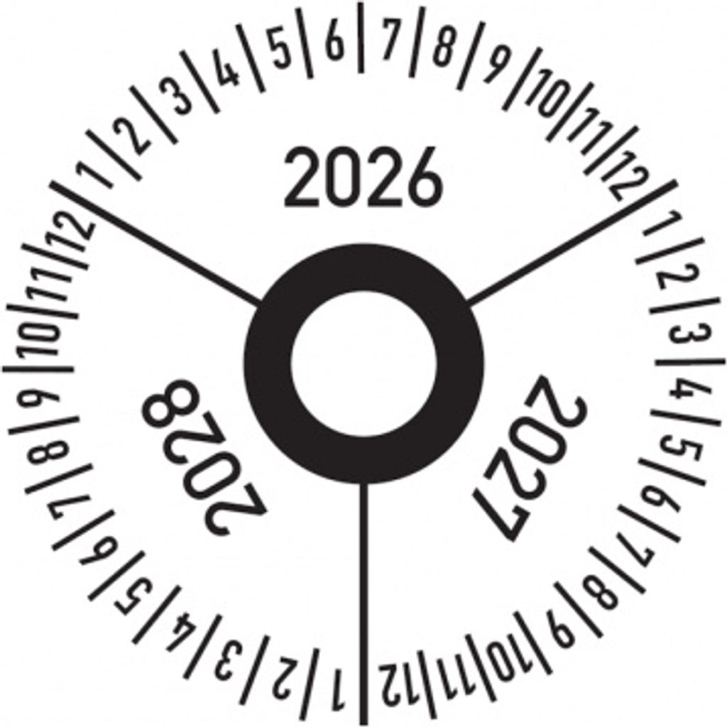 Dreifke Drei-Jahres-Prüfplakette, Jahresfarben, Folie, Ø 30 mm - Bogen = 10 ...