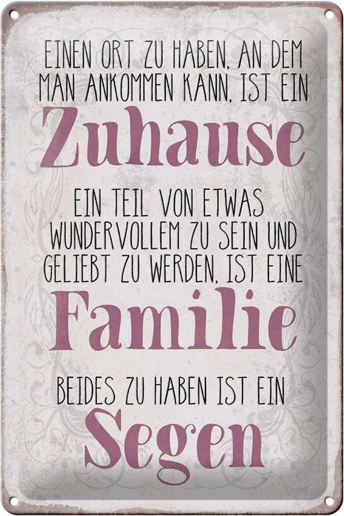 Blechschild Spruch 20x30cm Zuhause Familie beides ein Segen Produktbild 