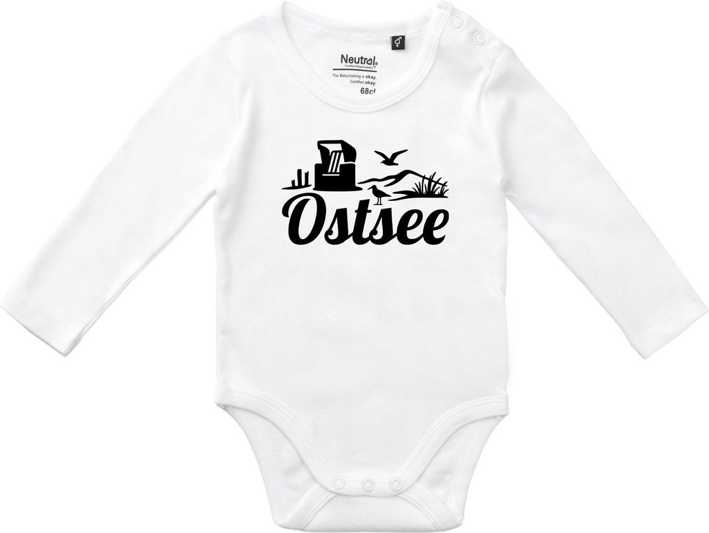 Huuraa Baby Body Ostsee Strandmotiv 80 White Bio Baumwolle Fairtrade Langarmbody Geschenkidee