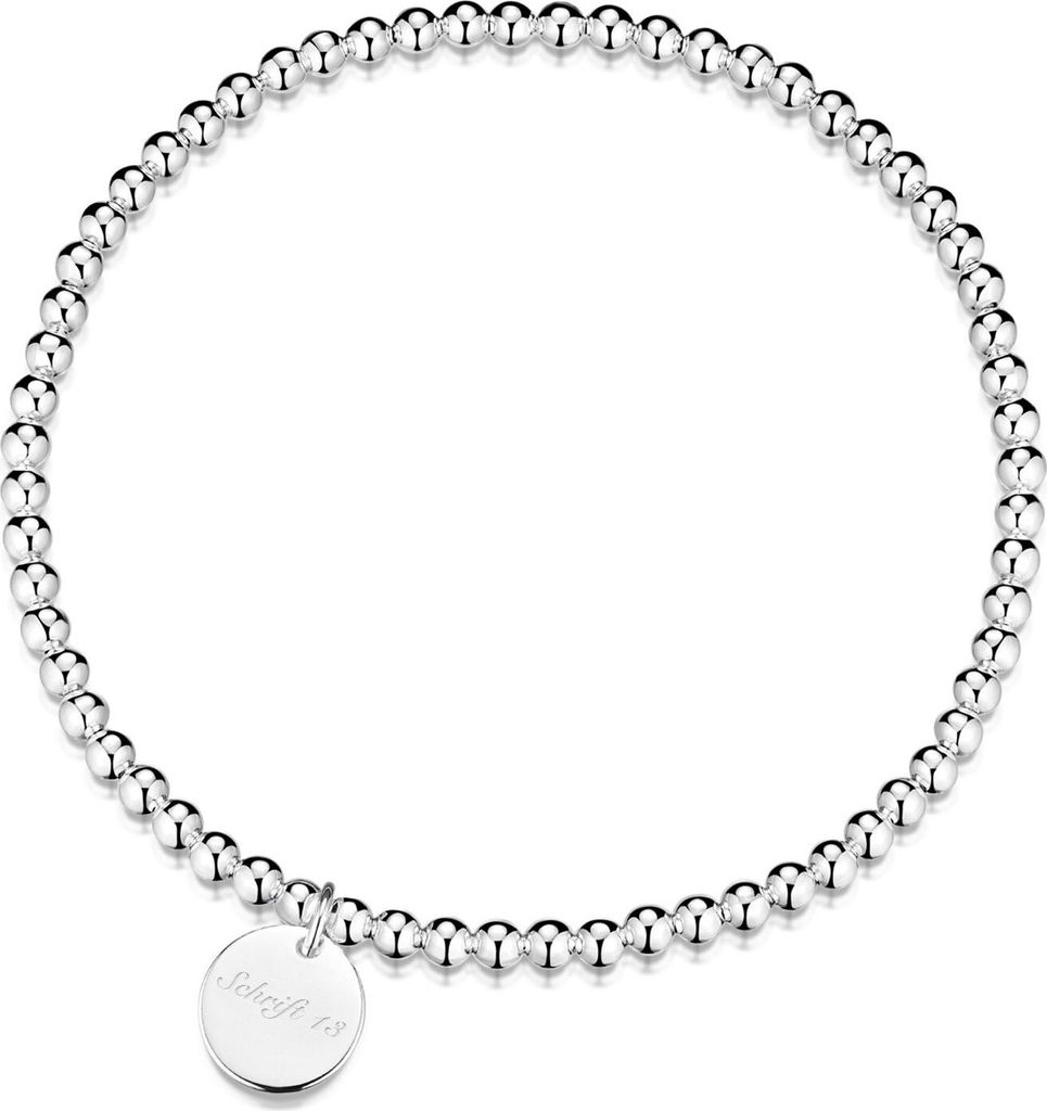 MATERIA by Matthias Wagner Stretcharmband Silber 925 Kugelarmband elastisch mit Gravur Anhänger rund SA-147-Z45