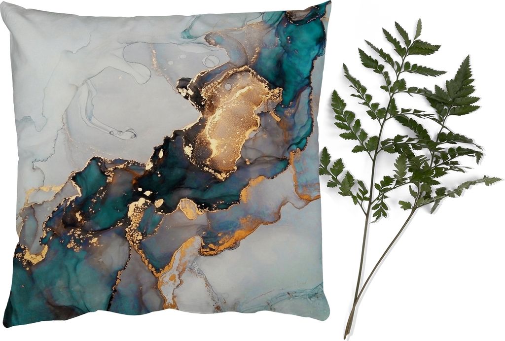 MuchoWow Zierkissen Sofakissen Wohnzimmer Dekokissen 45x45 cm Blau - Marmor - Gold - Schlafpolster - Polster für das Sofa