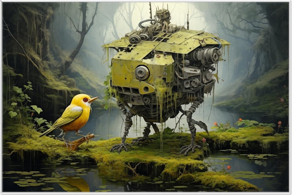 Wallario Wandbild Begegnung zweier Welten, Größe: 61 x 91,50 cm, Poster mit weißem Aluminiumrahmen