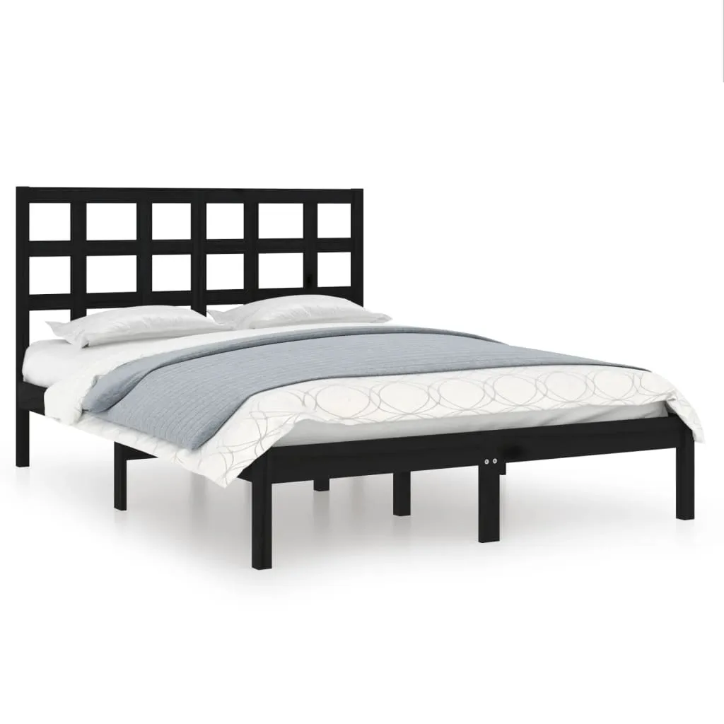 Lit double 140x190 cm noir en bois massif pour chambre parentale chic