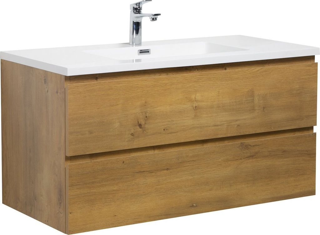 Badplaats Badmöbel Set mit Waschbecken und Unterschrank Angela 100 x 48 cm Eiche - Waschbeckenunterschrank mit Soft-Close und Waschbecken, Vorgemo...