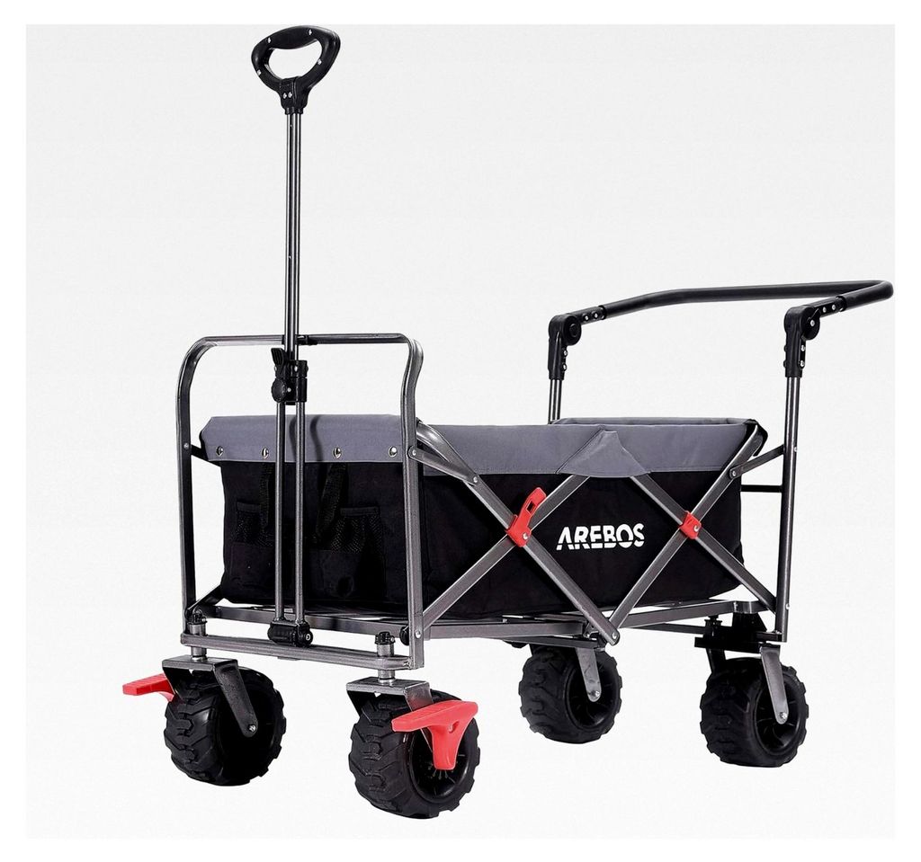 Faltbarer Bollerwagen | Transportwagen | Gerätewagen | Handwagen | Faltwagen | inkl. 2 Netztaschen | mit Vorderradbremse & Teleskopstange | klappb...
