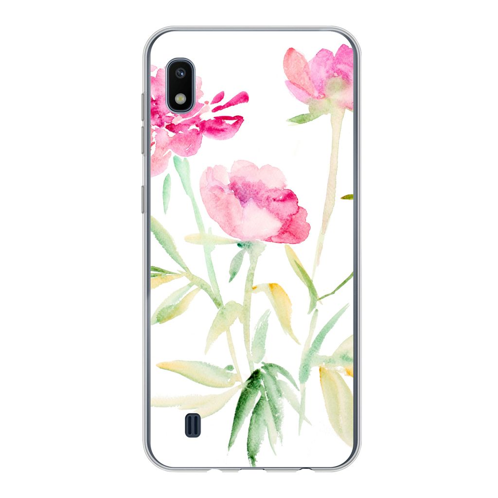 MuchoWow Handyhülle Schutzhülle Hülle für Samsung Galaxy A10 Blumen - Aquarell - Rosa Silikon Softcase Handy Hülle - Schutzhülle