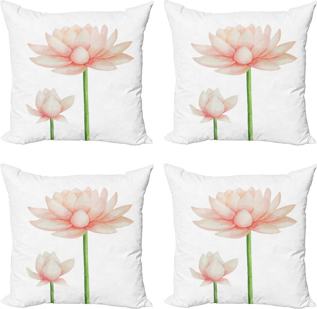 ABAKUHAUS Yoga Kissenbezug Set (4 Stück), Pastel Blooming Lotus, Moderner Doppelseitiger Digitaldruck, 60 cm x 60 cm, Peach Grün und Weiß