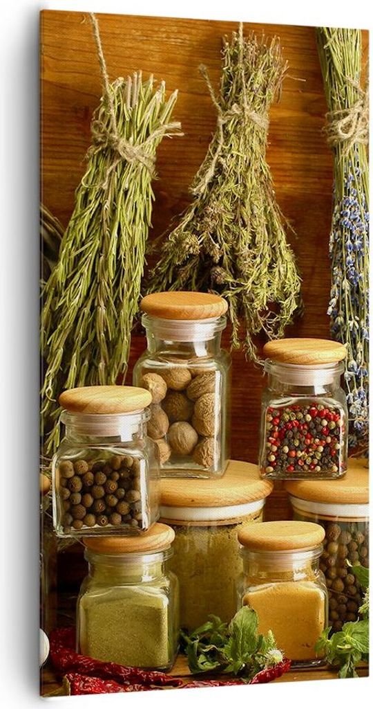 Bild auf Leinwand - Leinwandbild - Aromatisch duft flasche kräuter - 65x120cm - Wand Bild - Wanddeko - Leinwanddruck - Bilder - Kunstdruck - Leinw...