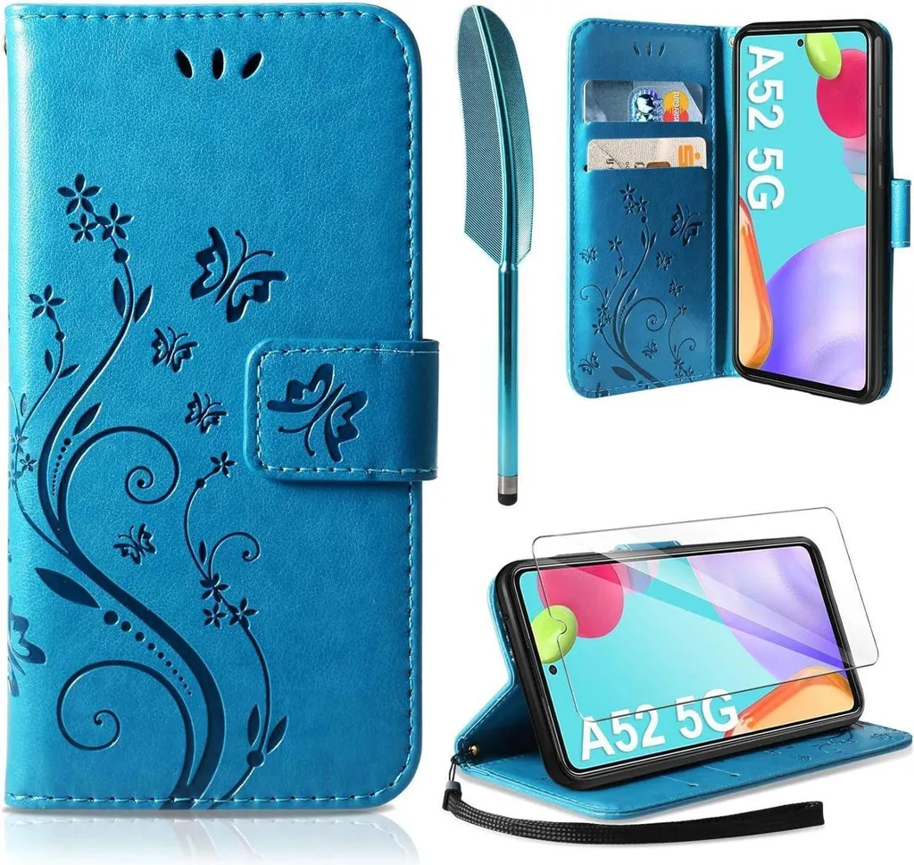 AROYI Samsung Galaxy A52 5G/4G/A52S 5G Custodia in pelle Flip Wallet Blu