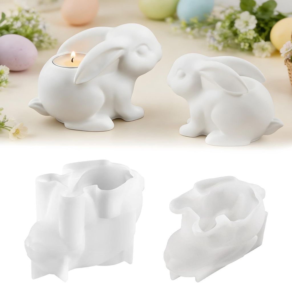 Zweiteilige Silikonform für einen Hasen-Kerzenhalter, 3D-Gussform für DIY-Osterdekorationen und Duftkerzen – Wiederverwendbare Antihaftform fü...
