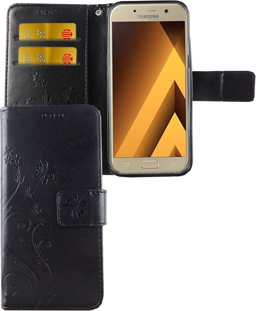 Schutz Hülle Blumen für Handy Samsung Galaxy A3 2017 Schwarz