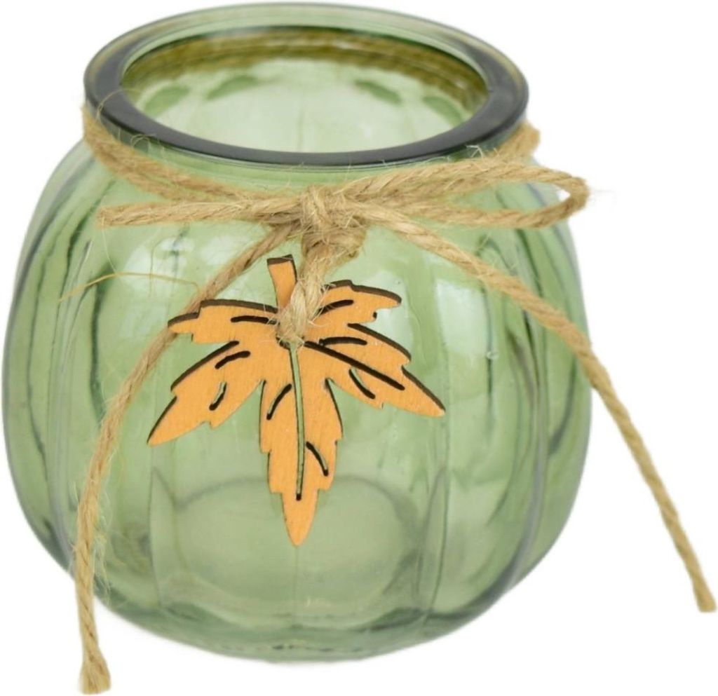 Glas-Kerzenhalter mit Blatt, grün, 7,5 x 8 cm
