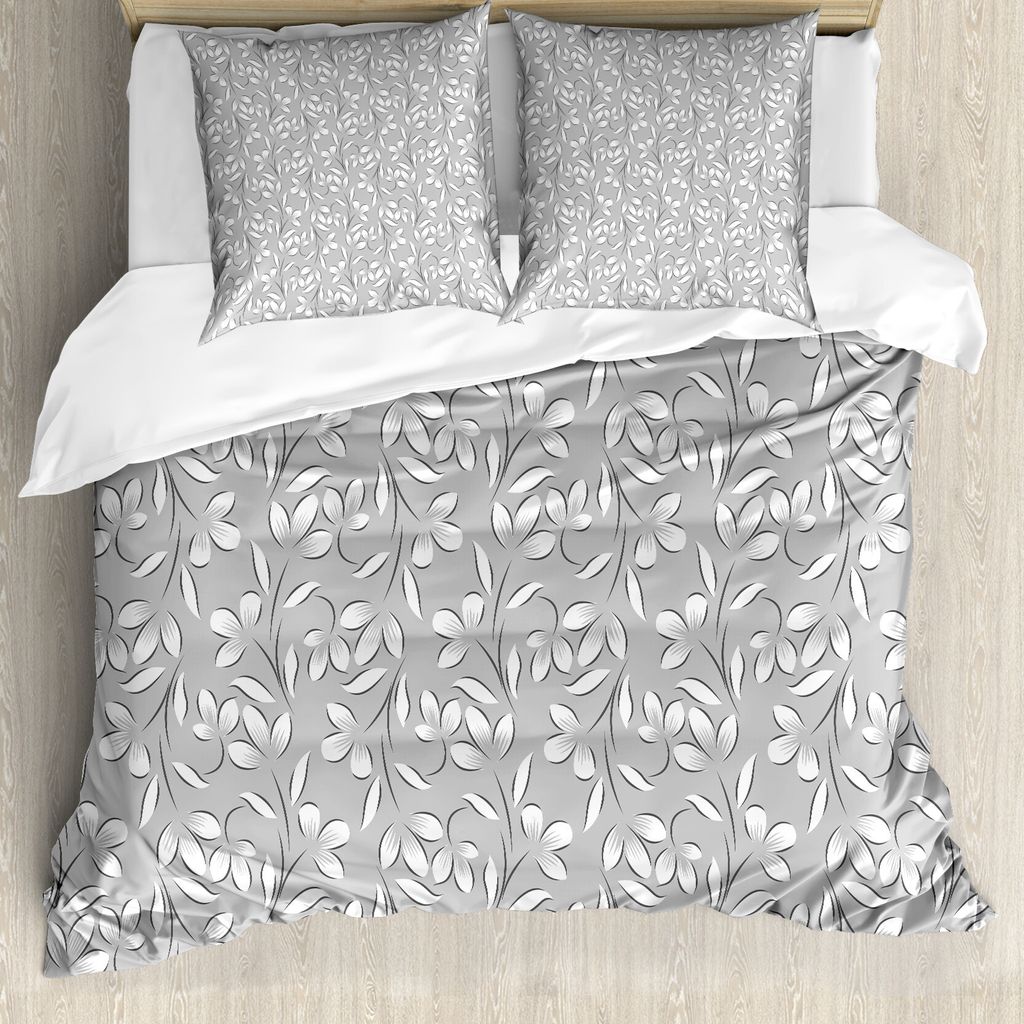 ABAKUHAUS Grau Bettbezug, Paisley Antike Vintage, Milbensicher Allergiker geeignet mit Kissenbezügen, 200 cm x 200 cm - 80 x 80 cm, Grau weiß