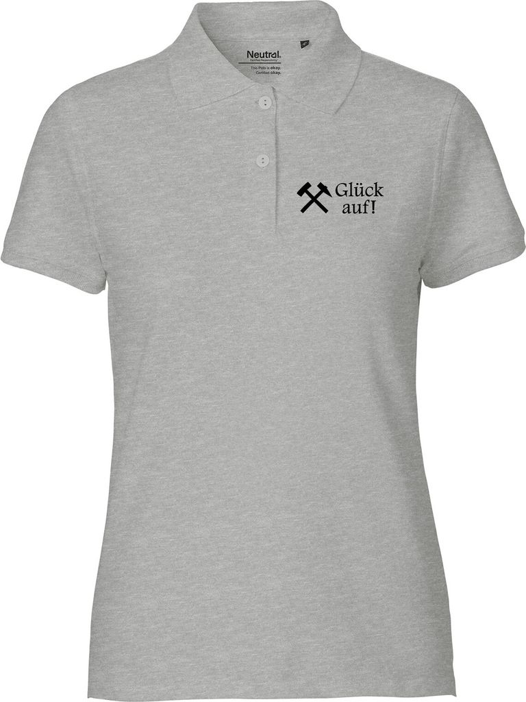 Huuraa Damen Polo Shirt Glück auf! Ruhrpott S Sport Grey Bio Baumwolle Fairtrade Poloshirt Geschenkidee