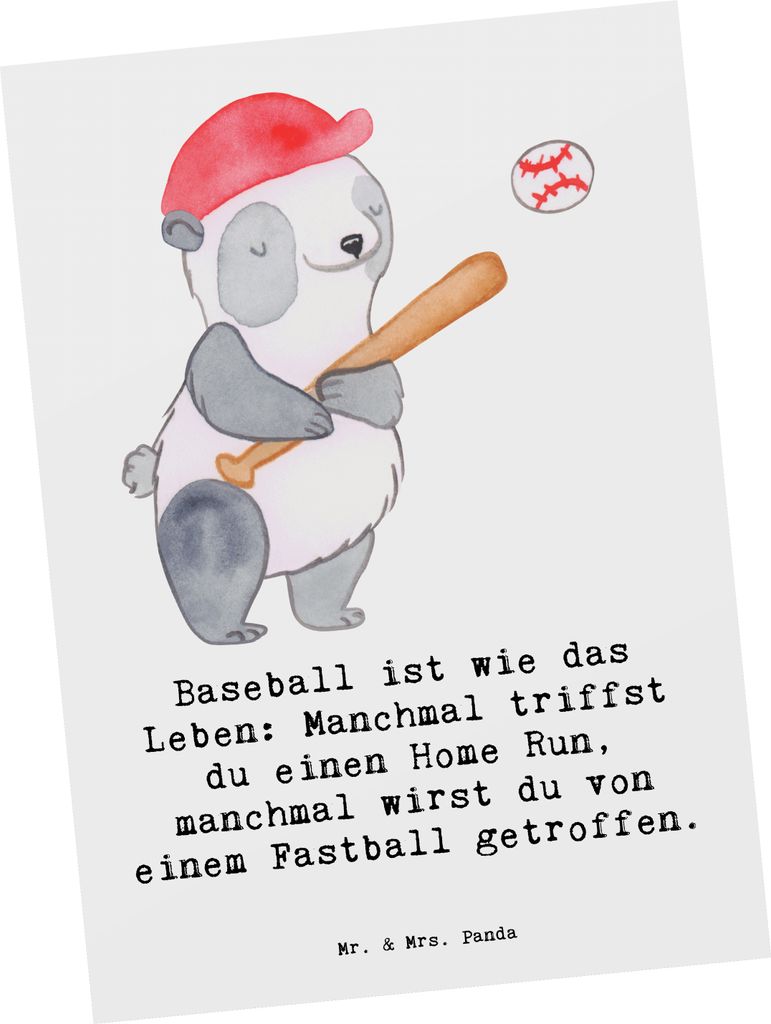 Mr. & Mrs. Panda Postkarte Baseball Leben - Weiß - Geschenk, Postkarten, Sportler Geschenke, bildkarte, Grußkarte, Ansichtskarten, Stadion, Sport...