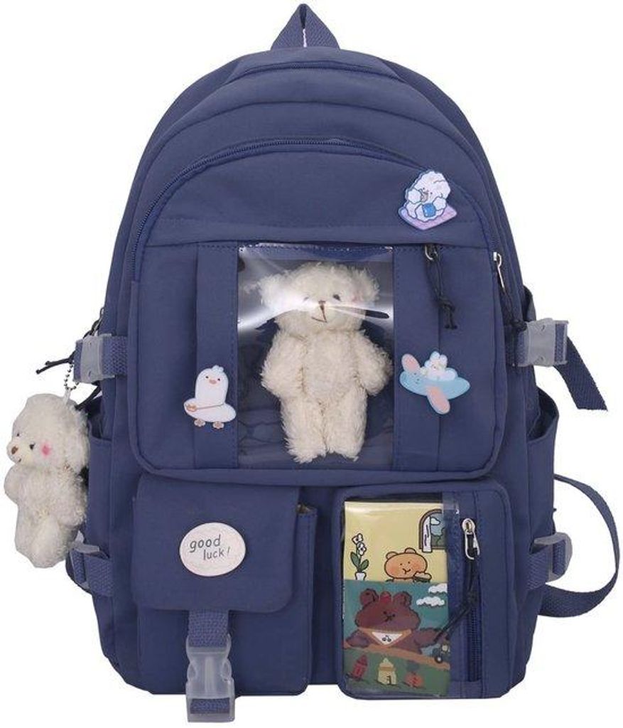 Kawaii-Rucksack mit Anhänger und Zubehör für Mädchen in Pastellfarbe aus weichem Stoff