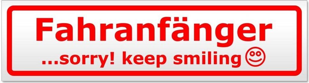 Kiwistar - Autoaufkleber - Rot - 30 x 8 cm - Fahranfänger Sorry! Keep Smiling - Hinweis Aufkleber Sticker für Auto, Kfz, Fahrrad, PKW, LKW