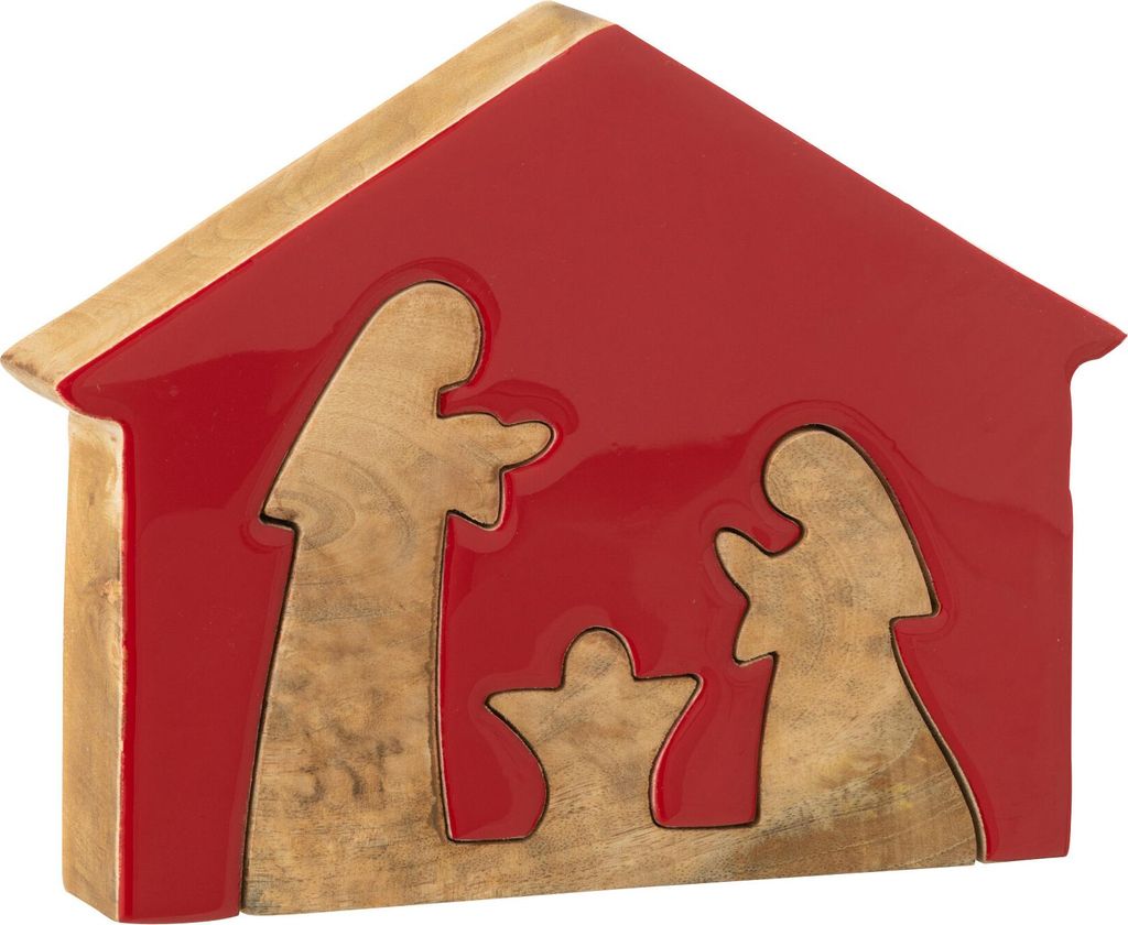 J-Line Krippe In House Mango-Holz Weihnachtsrot/Naturell Large