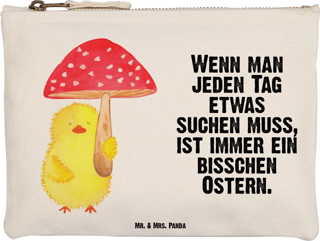 Mr. & Mrs. Panda Kosmetikbeutel Küken Fliegenpilz Größe M - Weiß - Geschenk, Mäppchen, Etui, Kulturbeutel, Federtasche, Ostergrüße, Kosmetik...