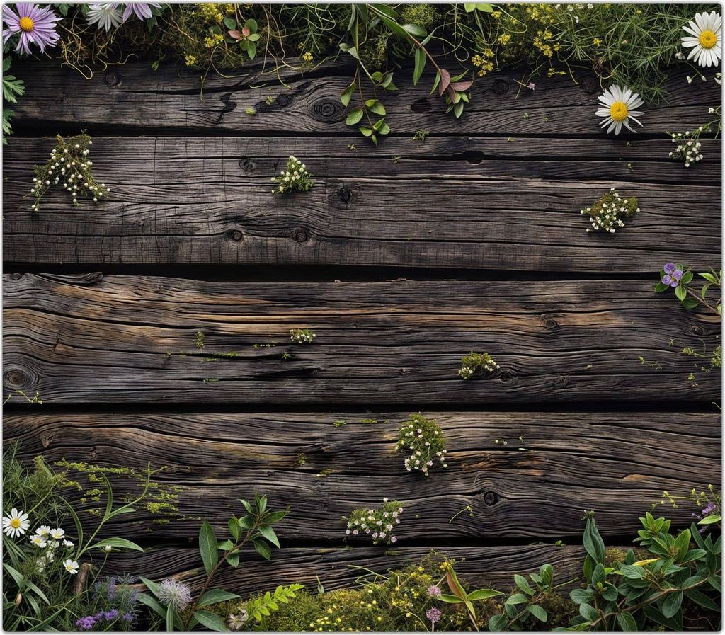 Spritzschutz Herdabdeckplatte Schneidebrett aus Glas Holz mit Blumen 1-Teilig (60x52cm)