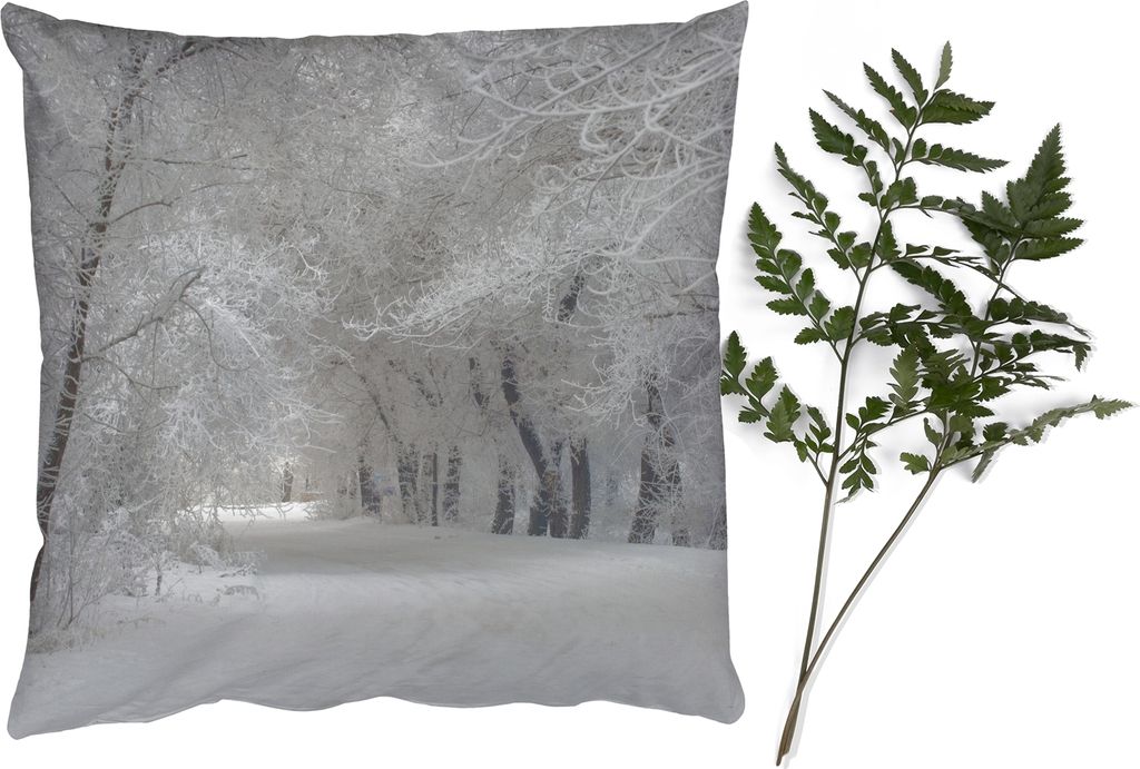 MuchoWow Zierkissen Sofakissen Wohnzimmer Dekokissen 60x60 cm Bäume - Schnee - Winter - Sitzfläche - Foto Polster