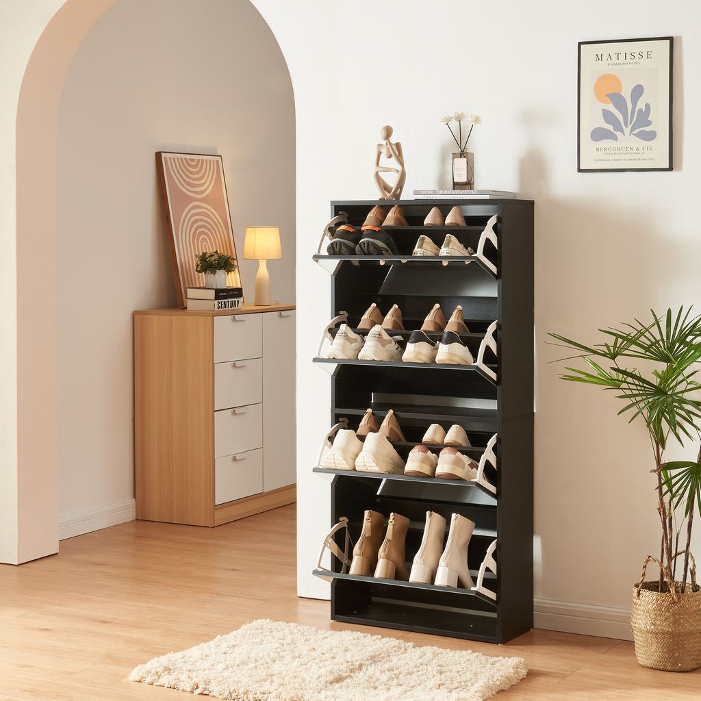 Schuhkipper 'Lund' mit 4 verspiegelten Klappen 134 x 60 x 24 cm Schwarz