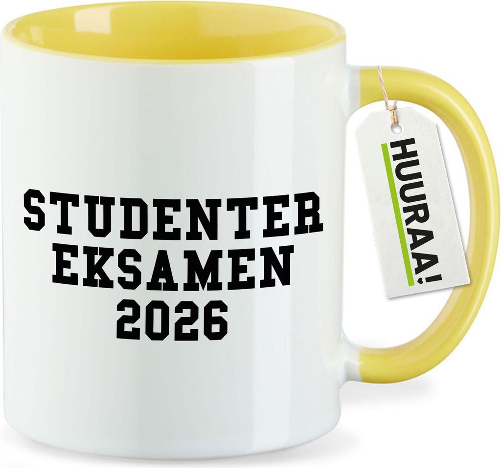 Huuraa Kaffeetasse Studentereksamen 2026 Abschluss Dänemark 330ml Gelb Keramik Kaffeebecher Geschenkidee