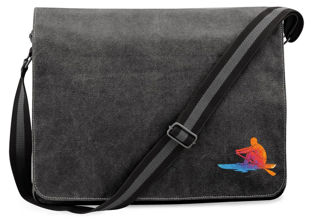 Huuraa Umhängetasche Rudern bunte Silhouette 14 Liter Black Canvas Laptoptasche Geschenkidee