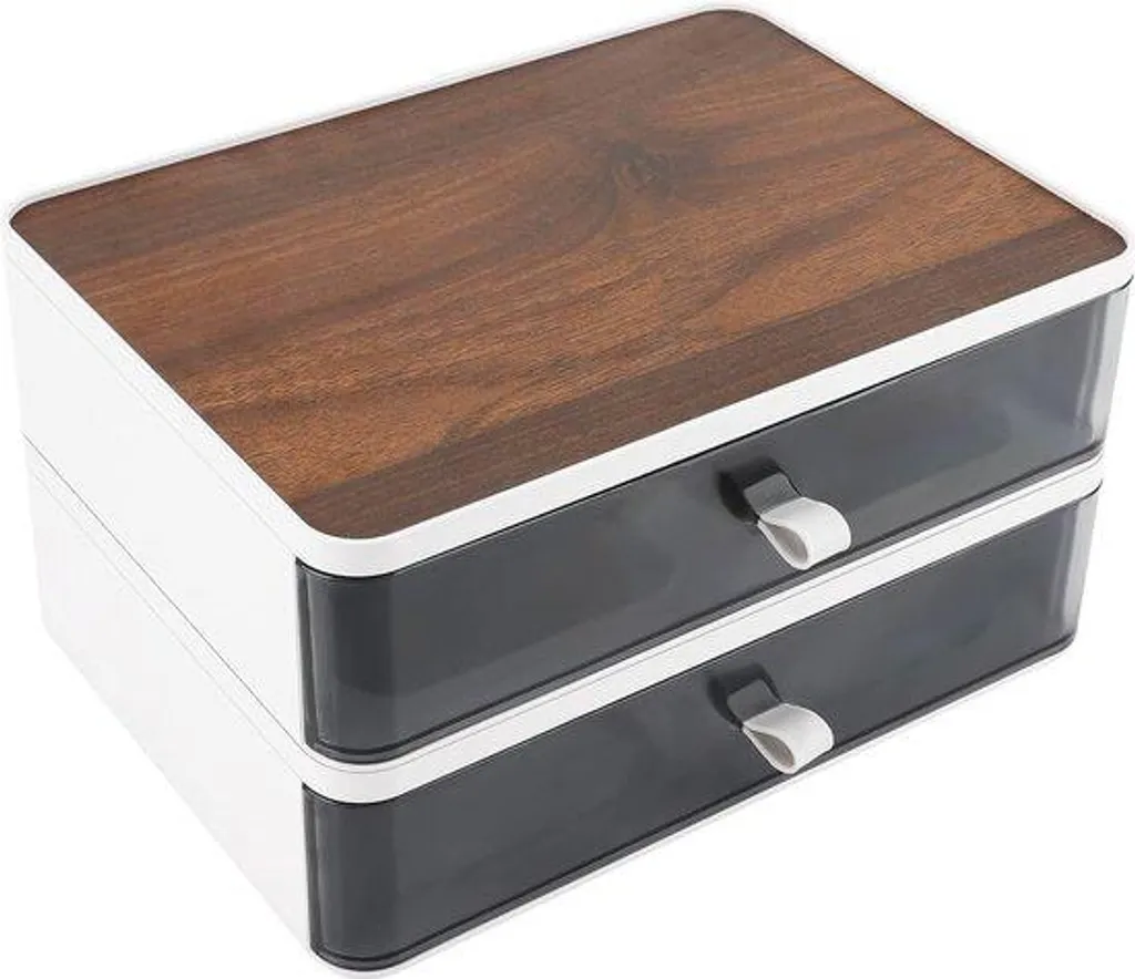 Organiseur de bureau noir en plastique avec 2 tiroirs de rangement