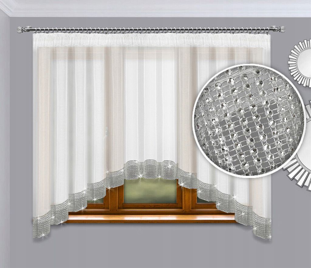 Fertiggardine, Gardine mit Zirkonia, Silber Band, Weiß Produktbild 