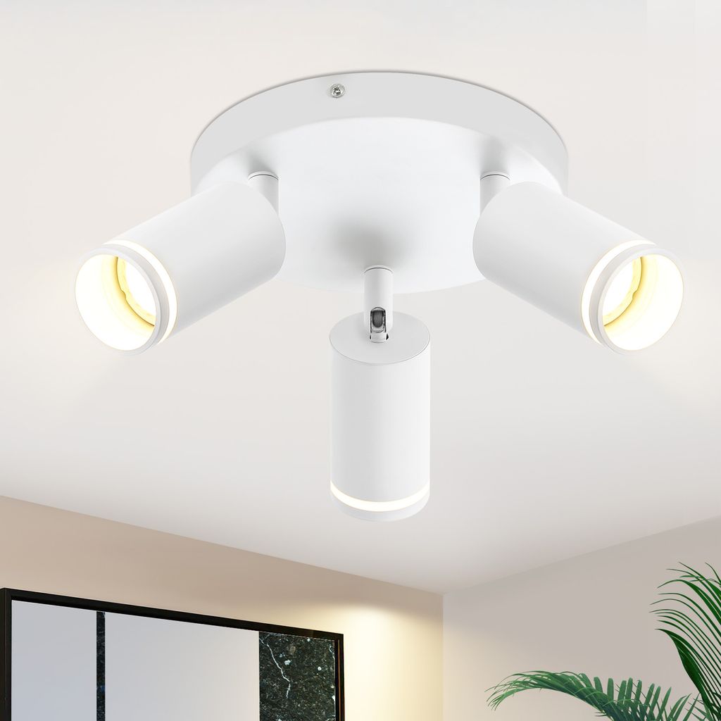 ZMH LED Deckenleuchte 3 Flammig weiß Deckenlampe Spots GU10 Schwenkbar Wandstrahler Metall Deckenspots Flur Küche Schlafzimmer, Ohne Leuchtmittel