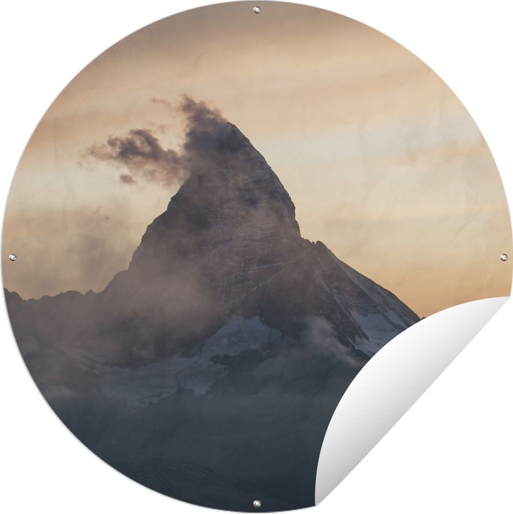 MuchoWow Gartenposter Outdoor-Poster Rund Nebliges Matterhorn bei Zermatt in der Schweiz. Ø 150 cm Gartendeko Rundes Poster draußen